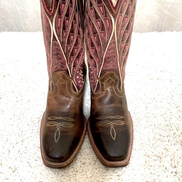 Noble Outfitters woman’s cowboy boots dark brown with pink stitching size 6 1/2 - Picture 4 of 10